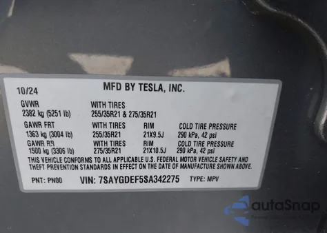 2025 Tesla Model Y Performance Dual Motor All-Wheel Drive from USA, damaged, VIN 7SAYGDEF5SA342275
